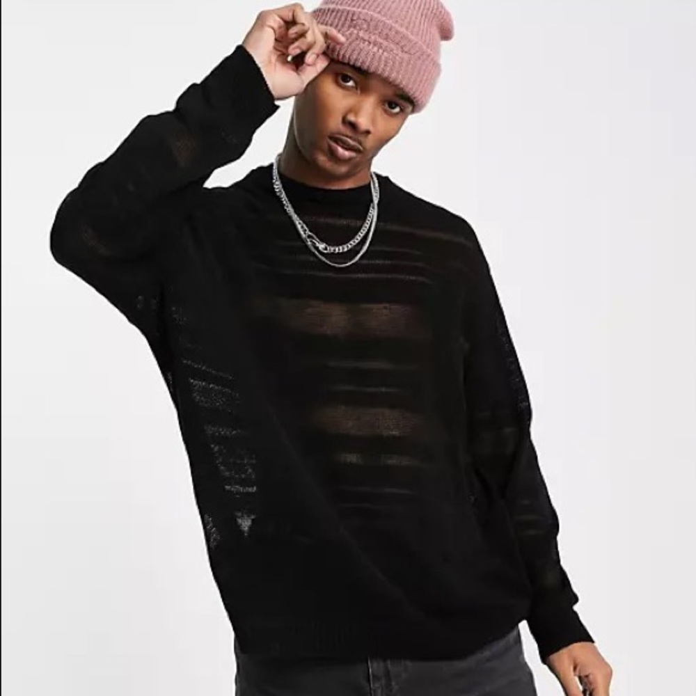 ASOS Oversized Jumper Spring Sweater in Black Mesh Stripes
